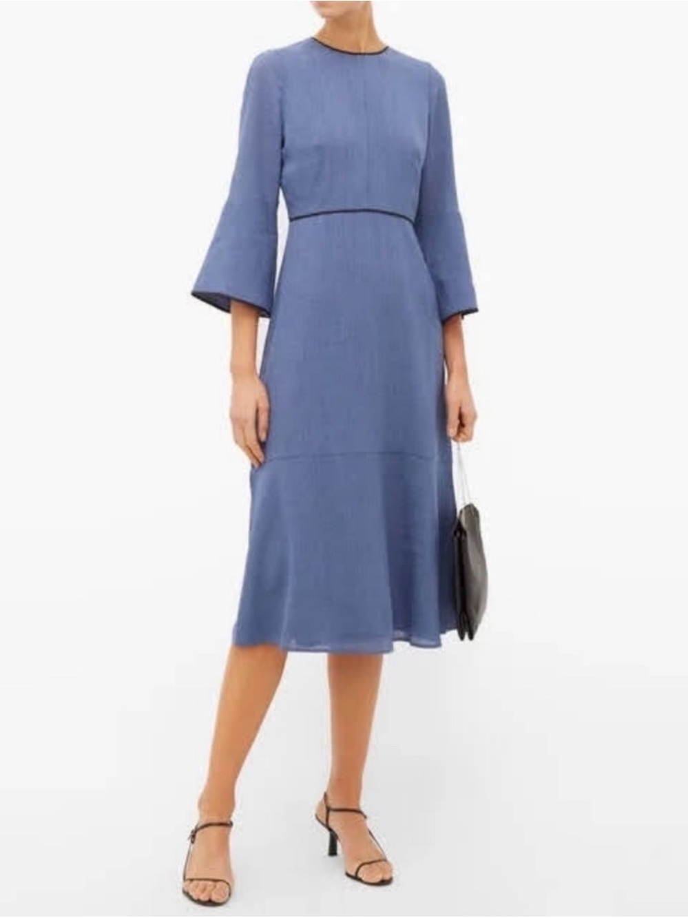 Cefinn Clara Voile Fluted Cuff Midi Dress Women’s Size 6 Blue Lined Bell